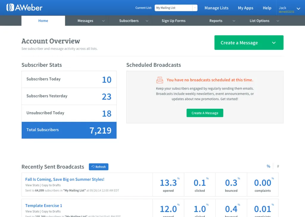 Aweber : interface de présentation